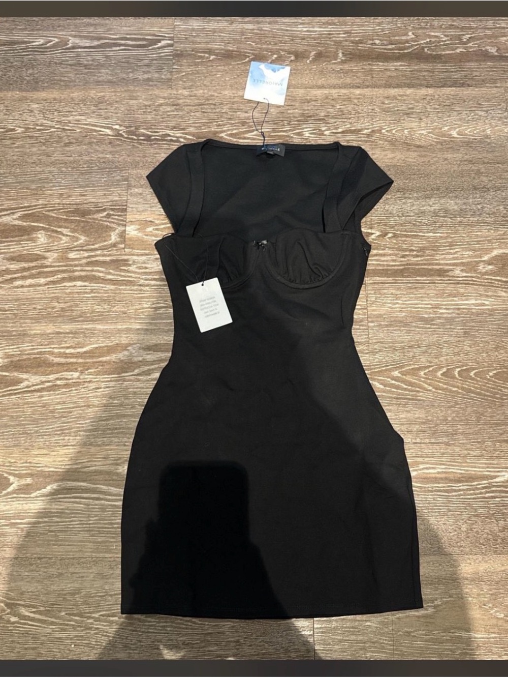 MAJORELLE Black Cap-Sleeve Bustier Bodycon Mini Dress